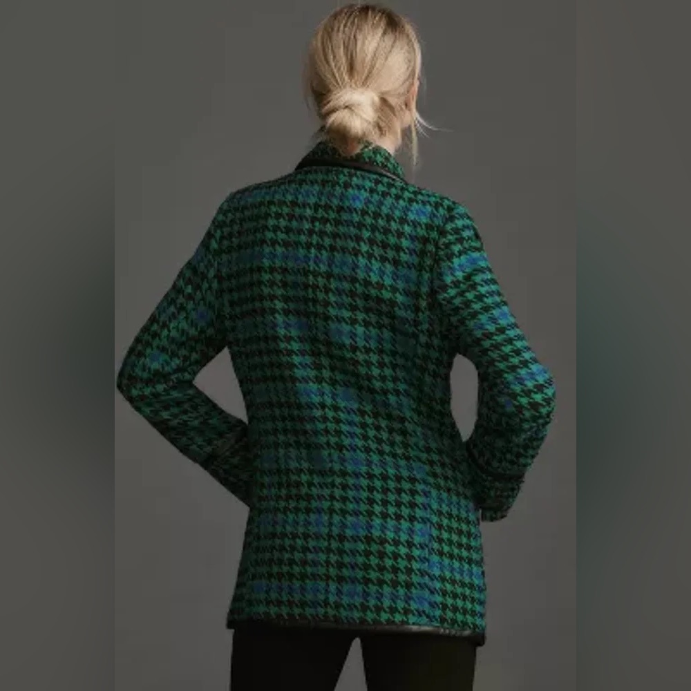 Avec Les Filles Houndstooth Leather Trim Blazer
